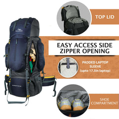 EXPEDITION 80L Rucksack with shoe compartment & Rain Cover - Navyblue (Clearance Sale)