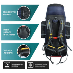 Wayfarer 80L Travel Backpack with Water-Resistant Fabric & Laptop Compartment – Navyblue (Clearance Sale)