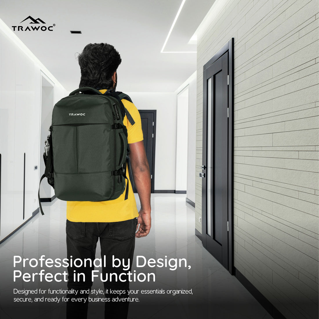 TPB01- 45L Laptop Bag with Anti-Theft Lock, Expandable Storage, USB Charging, Suitcase-Style Opening - Huntre green