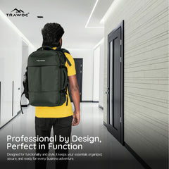 TPB01- 45L Laptop Bag with Anti-Theft Lock, Expandable Storage, USB Charging, Suitcase-Style Opening - Huntre green