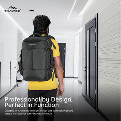 TPB01- 45L Laptop Bag with Anti-Theft Lock, Expandable Storage, USB Charging, Suitcase-Style Opening - Black