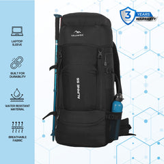 ALPINE 55L Travel Backpack Front & Top Loading Bag for Men & Women -Black