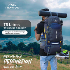 Trailblaze 75 L Trekking Bag with Rain Cover & Durable Zippers - NavyBlue (Clearance Sale)