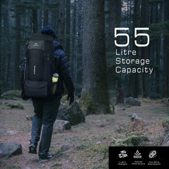 ALPINE 55L Travel Backpack Front & Top Loading Bag for Men & Women -Grey