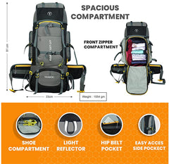 Trailmaster 80L Backpack for Hiking & Travel with Laptop Compartment & Multi-Pocket Design - Grey(clearance sale)