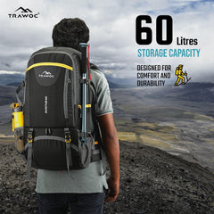 INVICTUS 60L Travel Backpack Hiking Bag for Men & Women with Rain Cover-Grey