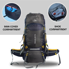 Trailblaze 75 L Trekking Bag with Rain Cover & Durable Zippers - NavyBlue (Clearance Sale)