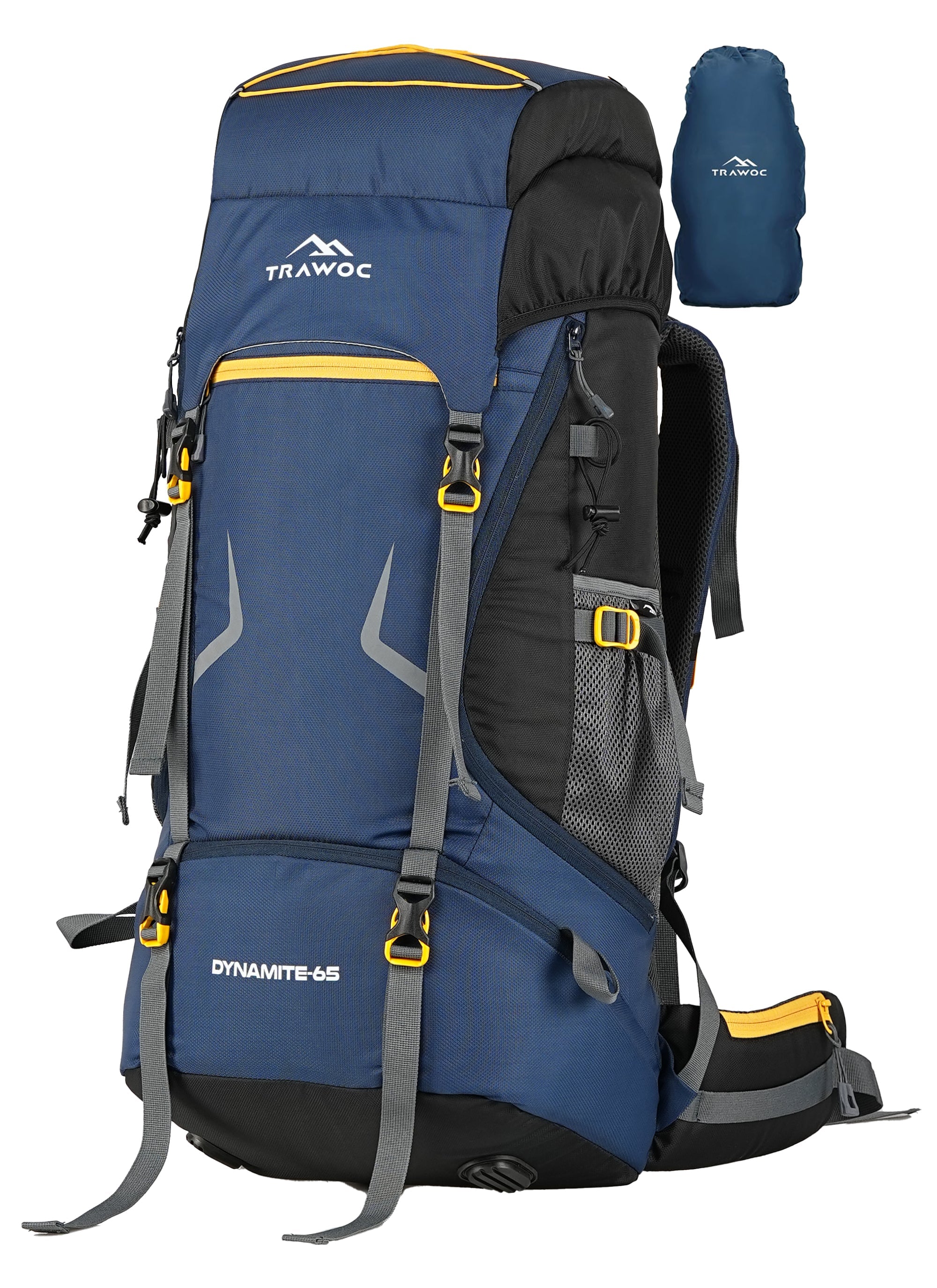 DYNAMITE 65L Travel Backpack with Rain Cover & Shoe Compartment - Navy Blue