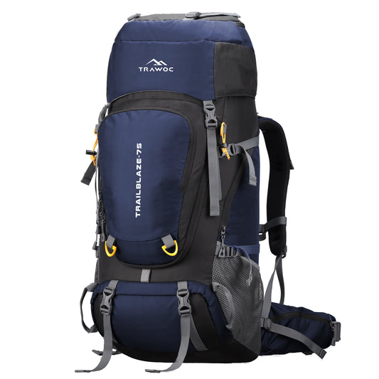 Trailblaze 75 L Trekking Bag with Rain Cover & Durable Zippers - NavyBlue