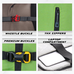 Aerofit 60L Rucksack with Multi-Pocket Design & Laptop Compartment, ideal for Hiking - Green