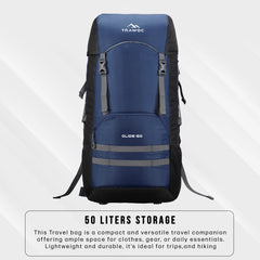 Glide 50 L Backpack featuring Water-Resistant Fabric & Lightweight with Rain cover – NavyBlue