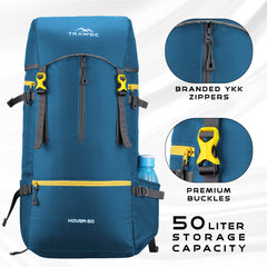 Hover 50L Backpack for Men & Women with Multi-Pocket Design & with Lightweight Build - Englishblue