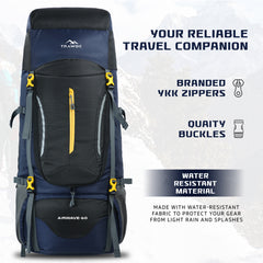 Airwave 60L Travel Backpack with Laptop Compartment & Ergonomic Shoulder Straps - Black(clearance sale)