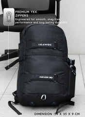 HAVOK 30L Unisex Laptop Backpack Ideal Travelling Casual use -Black