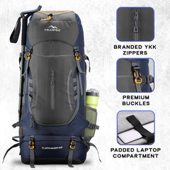 Cliffhiker 65 L Rucksack featuring Durable Zippers & Laptop Compartment – Grey