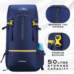 Hover 50L Backpack for Men & Women with Multi-Pocket Design & with Lightweight Build-Navyblue