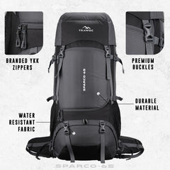 Sparco 65L Travel Backpack featuring with Laptop Compartment & Shoe Compartment – Grey