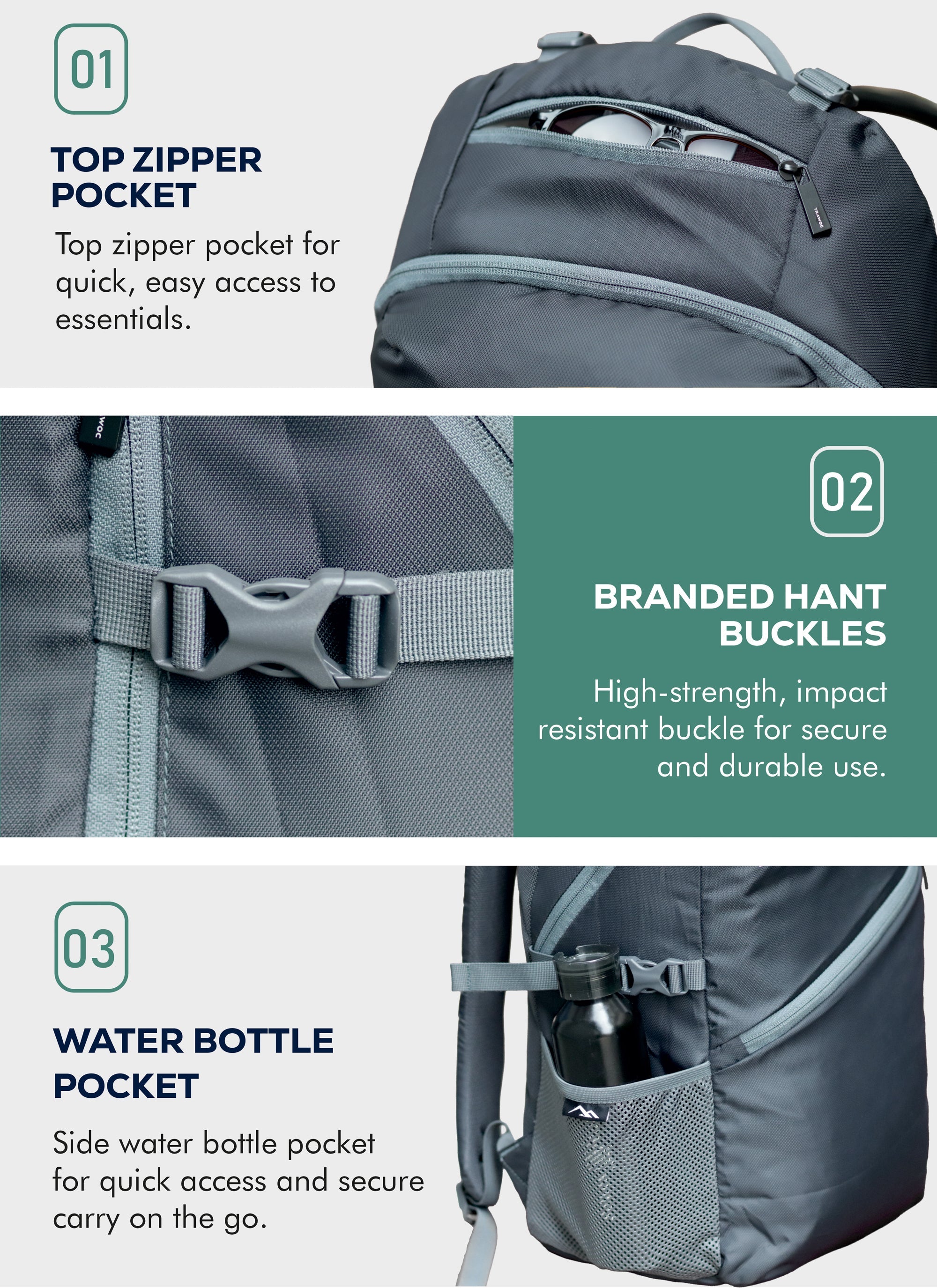 VIPER 30L Bag for Men and Women, Laptop Backpack with water resistant fabric - Grey