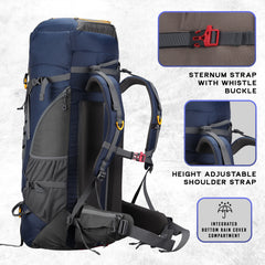 Cliffhiker 65 L Rucksack featuring Durable Zippers &  Laptop Compartment – Grey