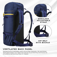 Hover 50L Backpack for Men & Women with Multi-Pocket Design & with Lightweight Build-Navyblue