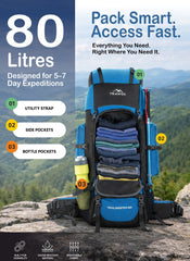 Trailmaster 80L Backpack for Hiking & Travel with Laptop Compartment & Multi-Pocket Design - SkyBlue