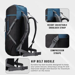 Glide 50 L Backpack featuring Water-Resistant Fabric & Lightweight with Rain cover – EnglishBlue