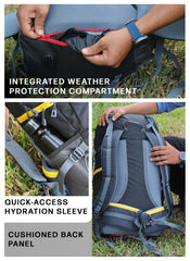 INVICTUS 60L Travel Backpack Hiking Bag for Men & Women with Rain Cover-Grey
