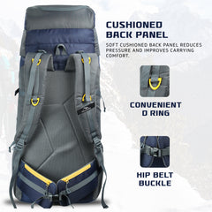 Airwave 60L Travel Backpack with Laptop Compartment & Rain Cover - Grey