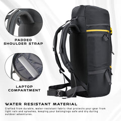 Hover 50L Backpack for Men & Women, Light weight with Multi-Pocket & Rain Cover - Grey