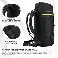 Hover 50L Backpack for Men & Women with Multi-Pocket Design & with Lightweight Build - Black