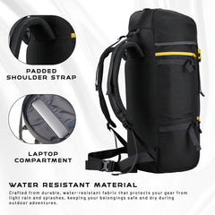 Hover 50L Backpack for Men & Women, Light weight with Multi-Pocket & Rain Cover - Black
