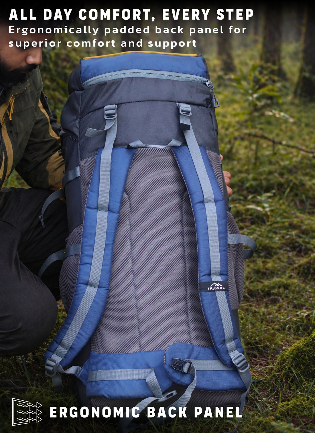 Flyspeck 65 L Travel Backpack with Lightweight Build & with Multi-Pocket Design - Navy Blue