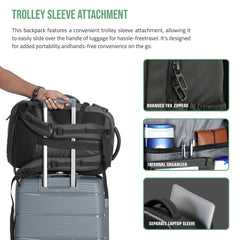 TPB01- 45L Laptop Bag with Anti-Theft Lock, Expandable Storage, USB Charging, Suitcase-Style Opening - Grey