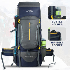 Airwave 60L Travel Backpack with Laptop Compartment & Rain Cover - Grey