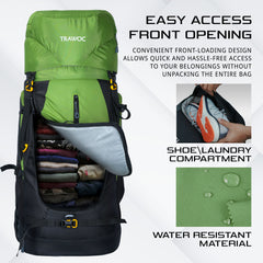Aerofit 60L Rucksack with Multi-Pocket Design & Laptop Compartment, ideal for Hiking - Green