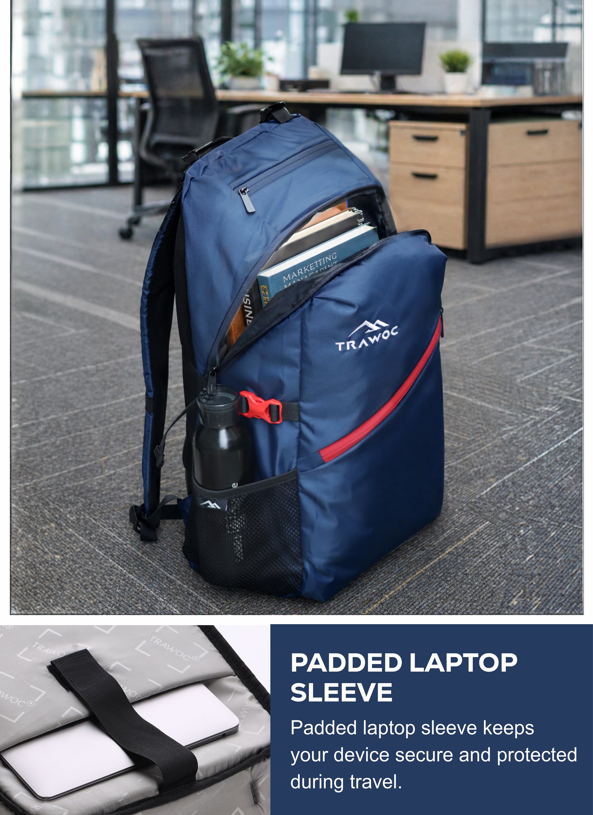 VIPER 30L Bag for Men and Women, Laptop Backpack with water resistant fabric - Navy Blue