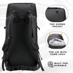 Hover 50L Backpack for Men & Women, Light weight with Multi-Pocket & Rain Cover - Black