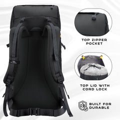 Hover 50L Backpack for Men & Women with Multi-Pocket Design & with Lightweight Build - Black