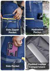 Hover 50L Backpack for Men & Women, Light weight with Multi-Pocket & Rain Cover - Navyblue