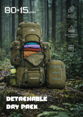 Wildwing 95L (80+15) Bag for Hiking & Travel with Shoe Compartment & Water-Resistant-Olivegreen