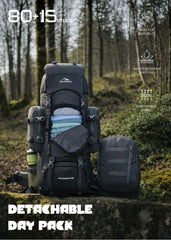 Wildwing 95L (80+15) Bag for Hiking & Travel with Shoe Compartment & Water-Resistant-grey