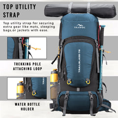 Trailblaze 75 L Trekking Bag with Rain Cover & Durable Zippers-Englishblue