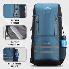 Glide 50 L Backpack featuring Water-Resistant Fabric & Lightweight with Rain cover – EnglishBlue