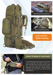 Wildwing 95L (80+15) Bag for Hiking & Travel with Shoe Compartment & Water-Resistant-Olivegreen