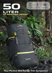 Hover 50L Backpack for Men & Women, Light weight with Multi-Pocket & Rain Cover - Grey