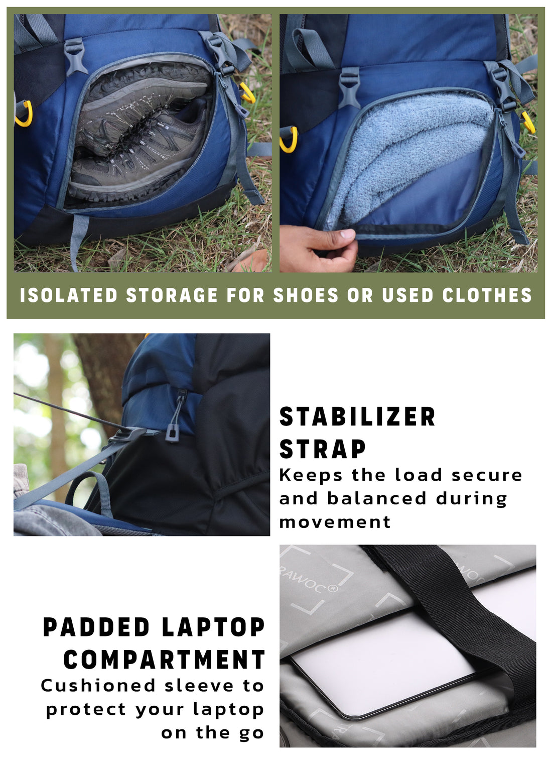 Flyspeck 65 L Travel Backpack with Lightweight Build & with Multi-Pocket Design - Navy Blue