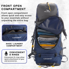 Cliffhiker 65 L Rucksack featuring Durable Zippers &  Laptop Compartment – Grey