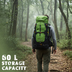 Aerofit 60L Rucksack with Multi-Pocket Design & Laptop Compartment, ideal for Hiking - Green