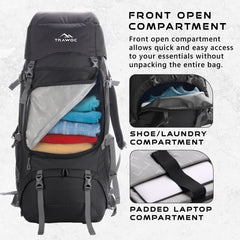 Sparco 65L Travel Backpack featuring with Laptop Compartment & Shoe Compartment – Black