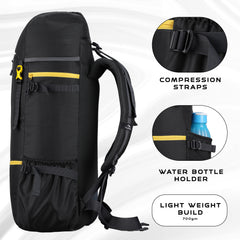 Hover 50L Backpack for Men & Women, Light weight with Multi-Pocket & Rain Cover - Black